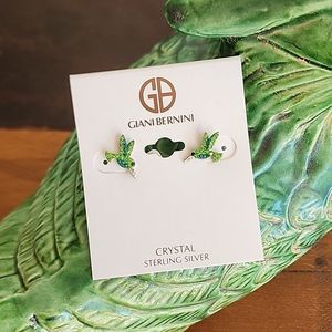 Crystal Hummingbird Stud Earrings in Sterling Silver by Gianni Bernini